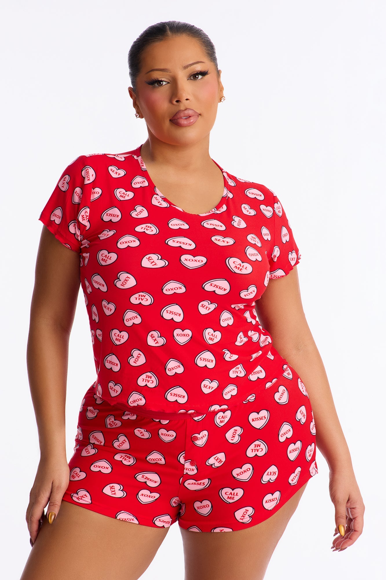 Candy Hearts Short Sleeve PJ Boxer Short Set - Red/combo