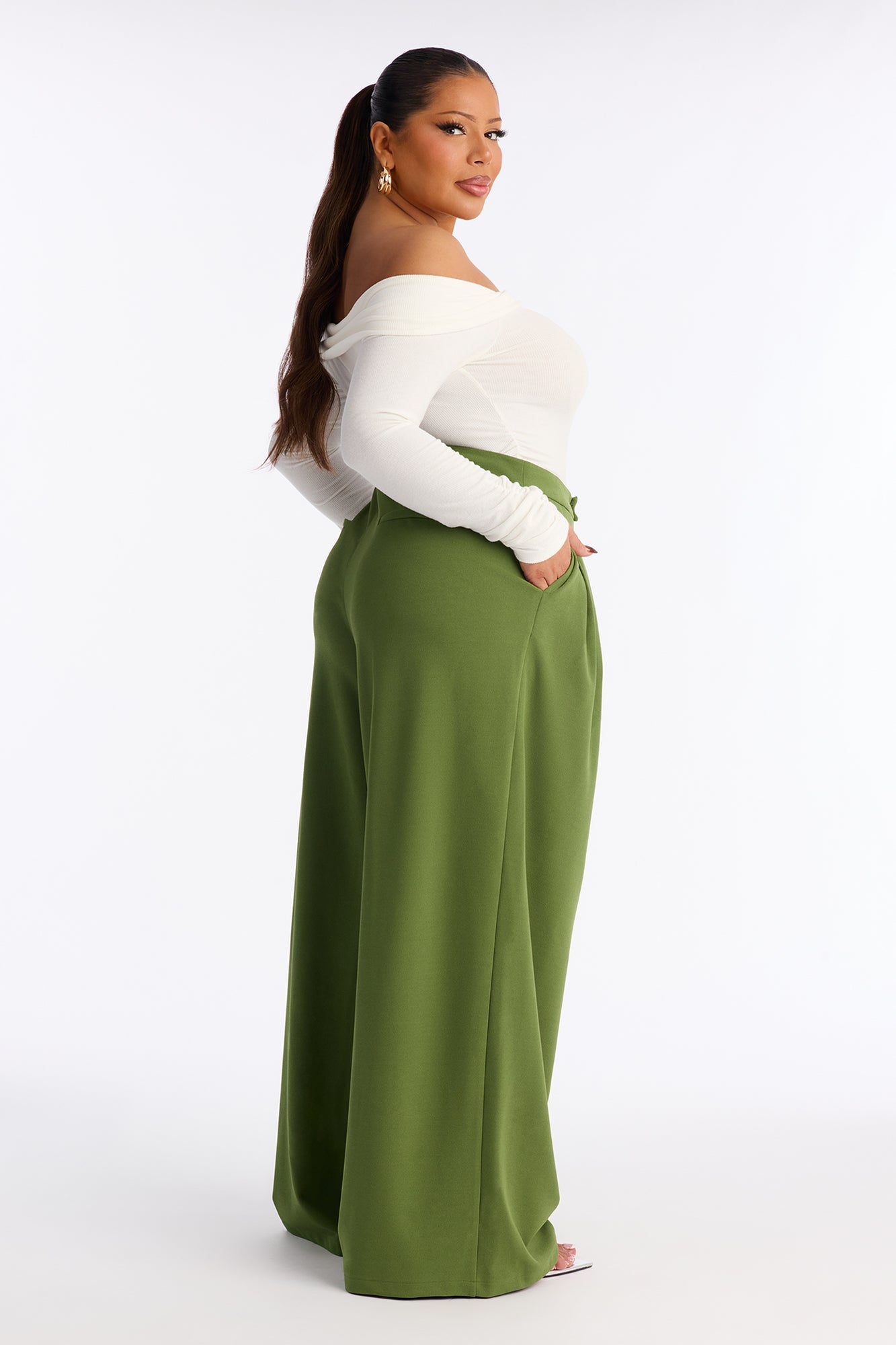 Charlie Wide Leg Trouser 33″ - Green
