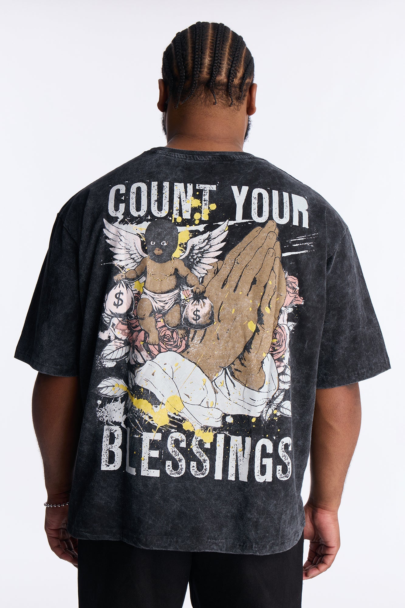 Stay True Count Your Blessings Oversized Short Sleeve Tee - Black Wash