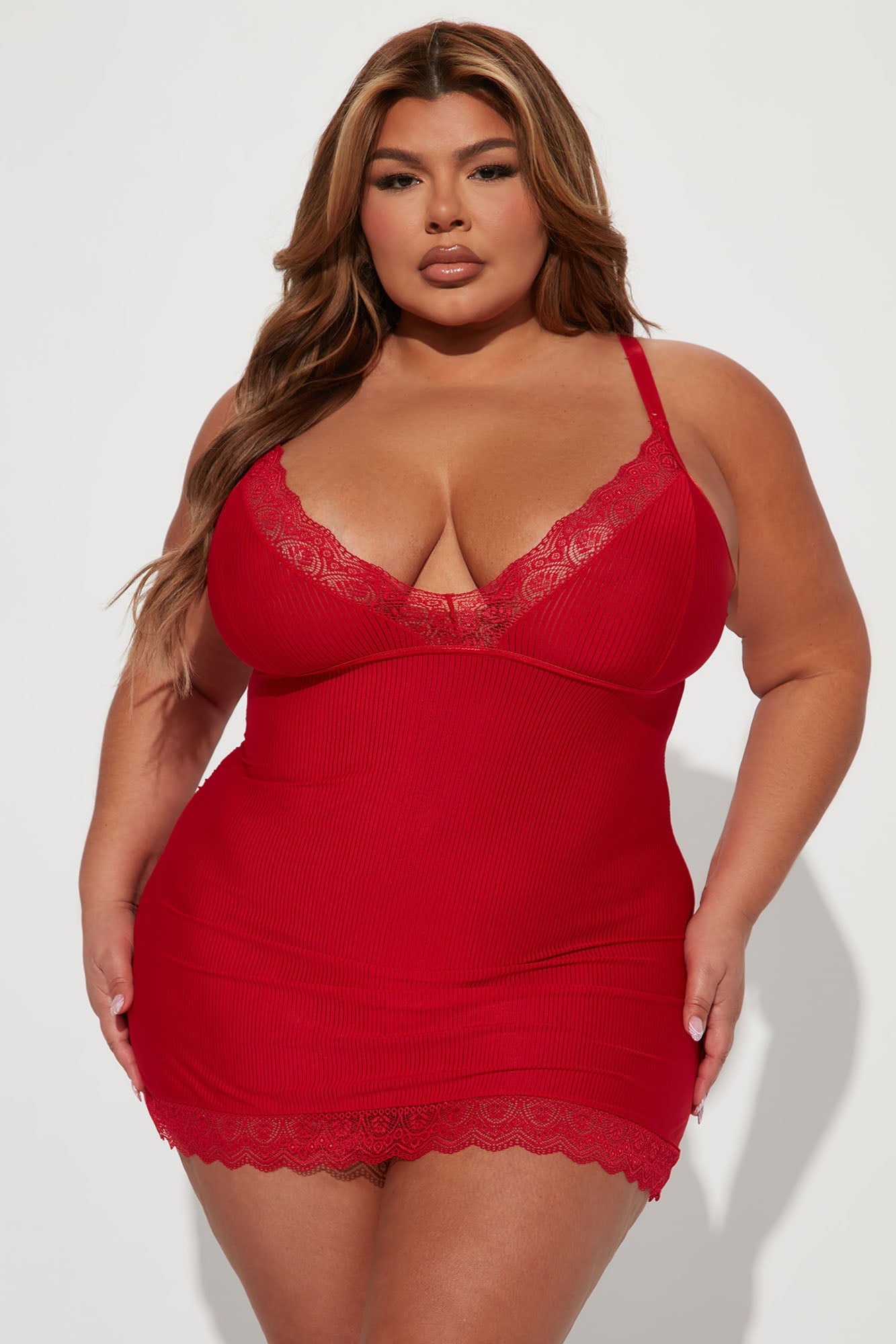 Never Ever Ribbed Babydoll - Red