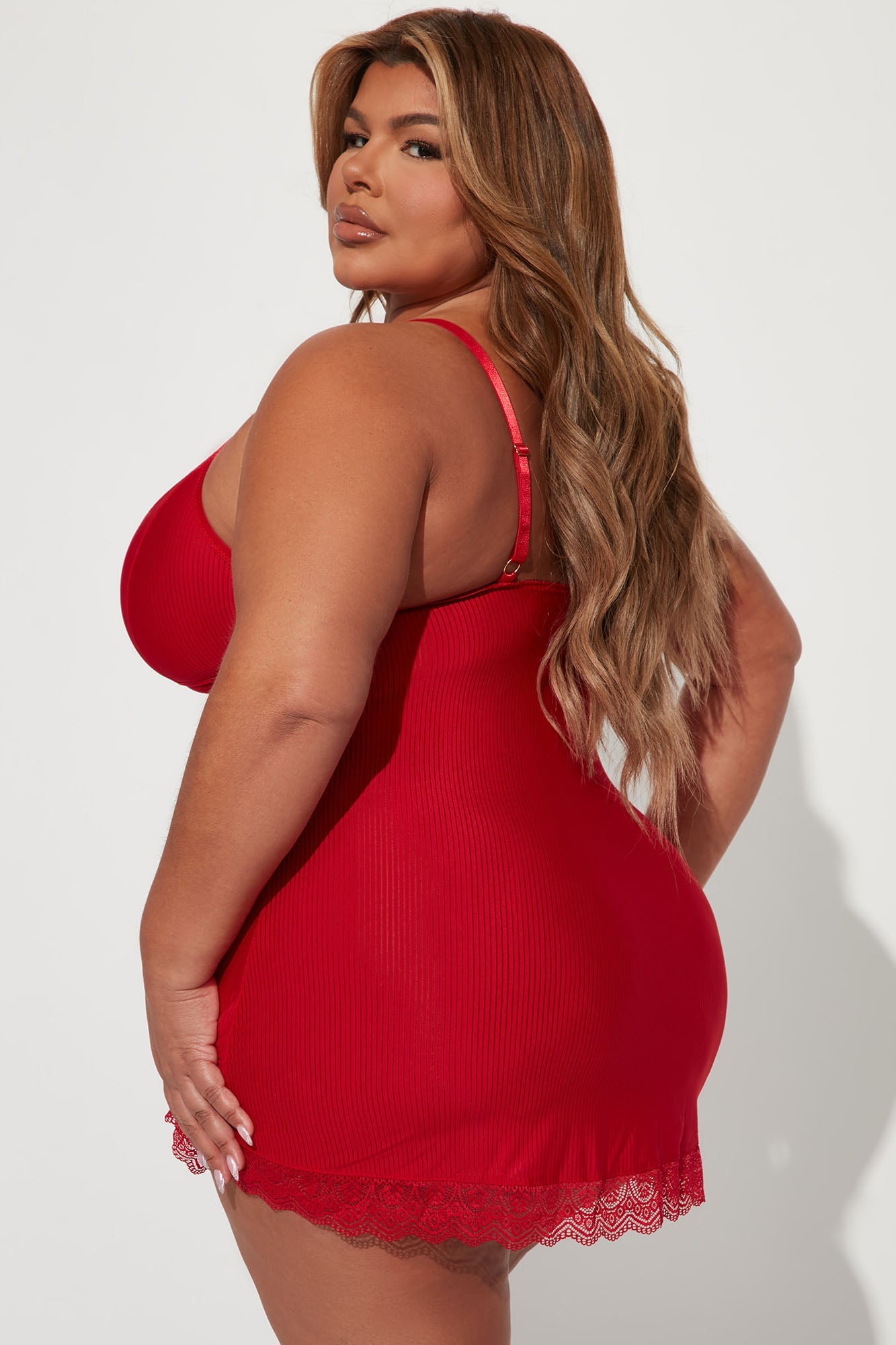 Never Ever Ribbed Babydoll - Red