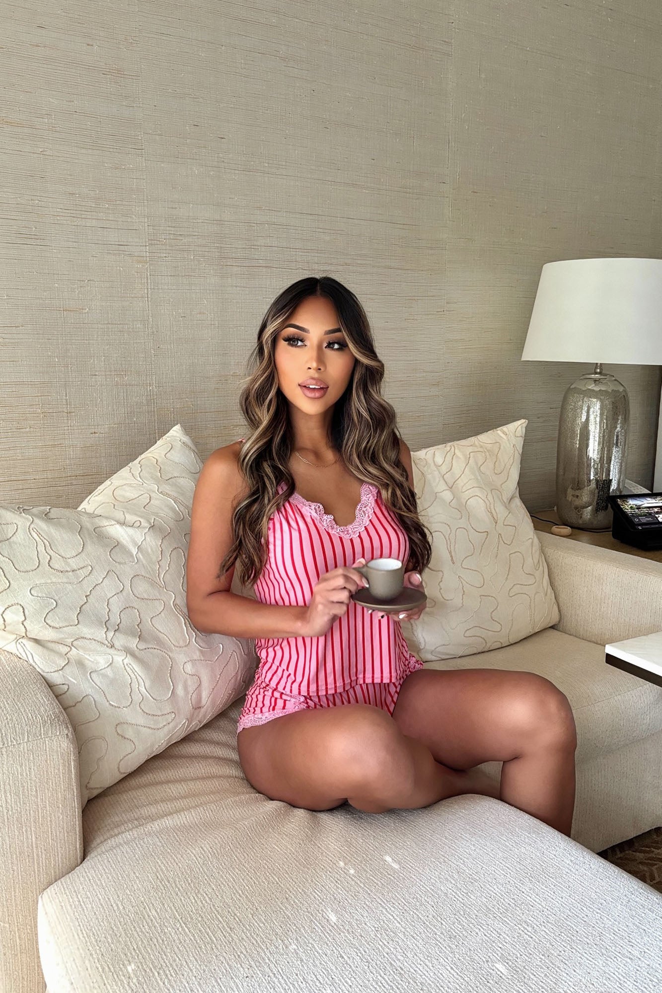 Time For A Nap PJ Short Set - Pink/combo
