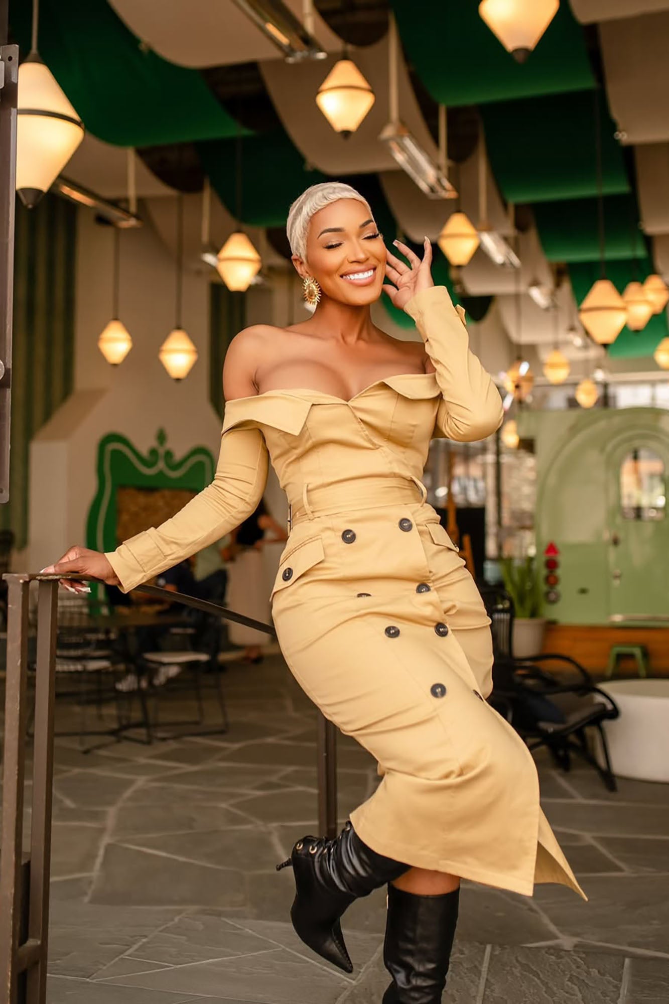 Downtown Diva Belted Trench Coat Midi Dress - Khaki