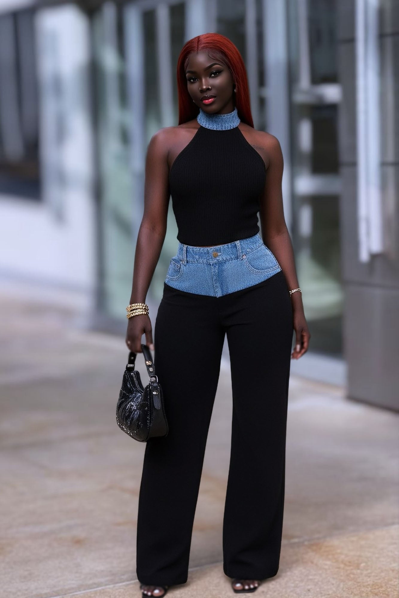 Ready For It Halter Sweater Pant Set - Black/combo