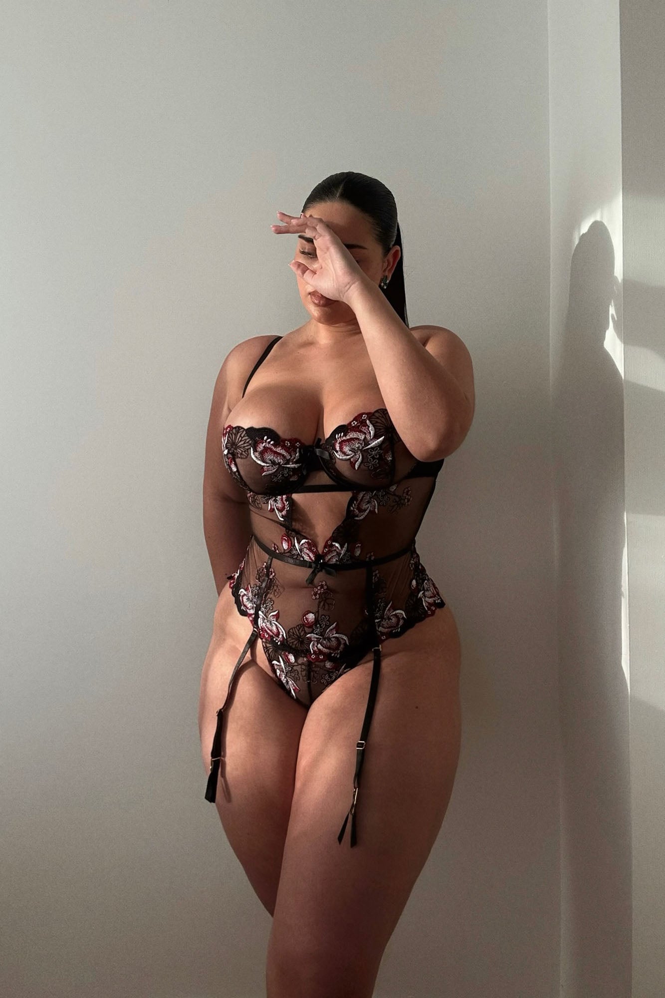 Send Me Flowers Lace Garter Teddy - Black