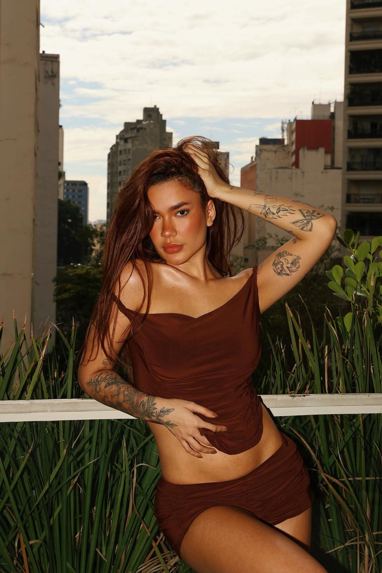 Vanessa Off Shoulder Micro Short Set - Brown