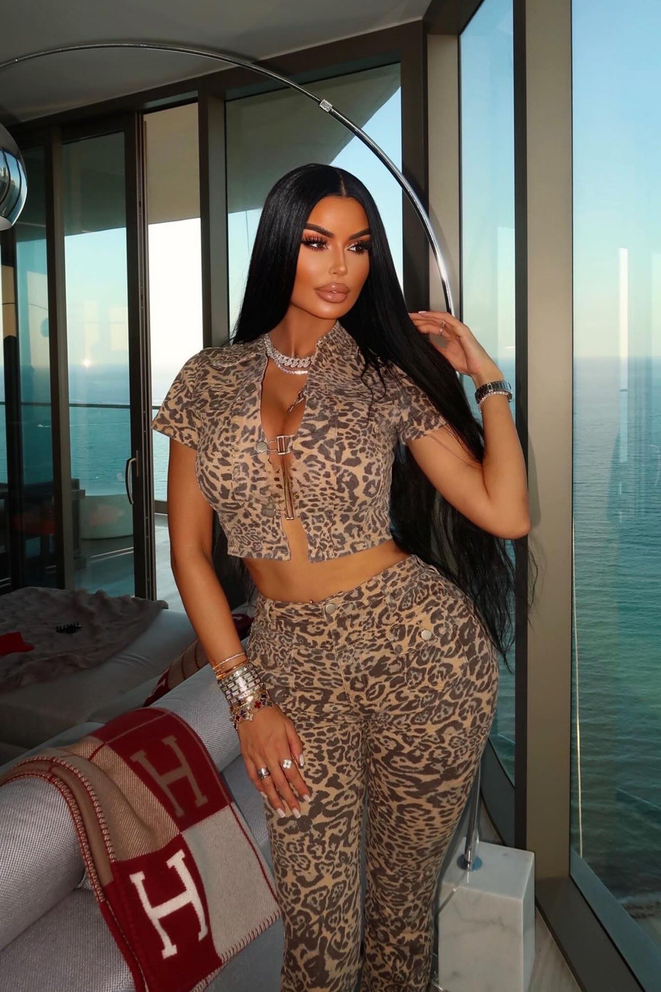 Fierce Instincts Leopard Flare Pant Set - Brown/combo