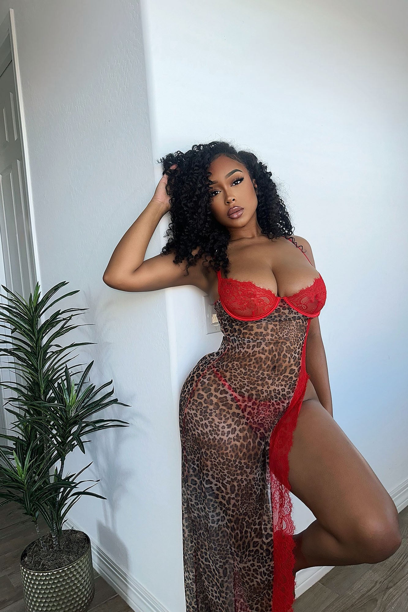 Just My Type Mesh Maxi Gown and Thong - Red