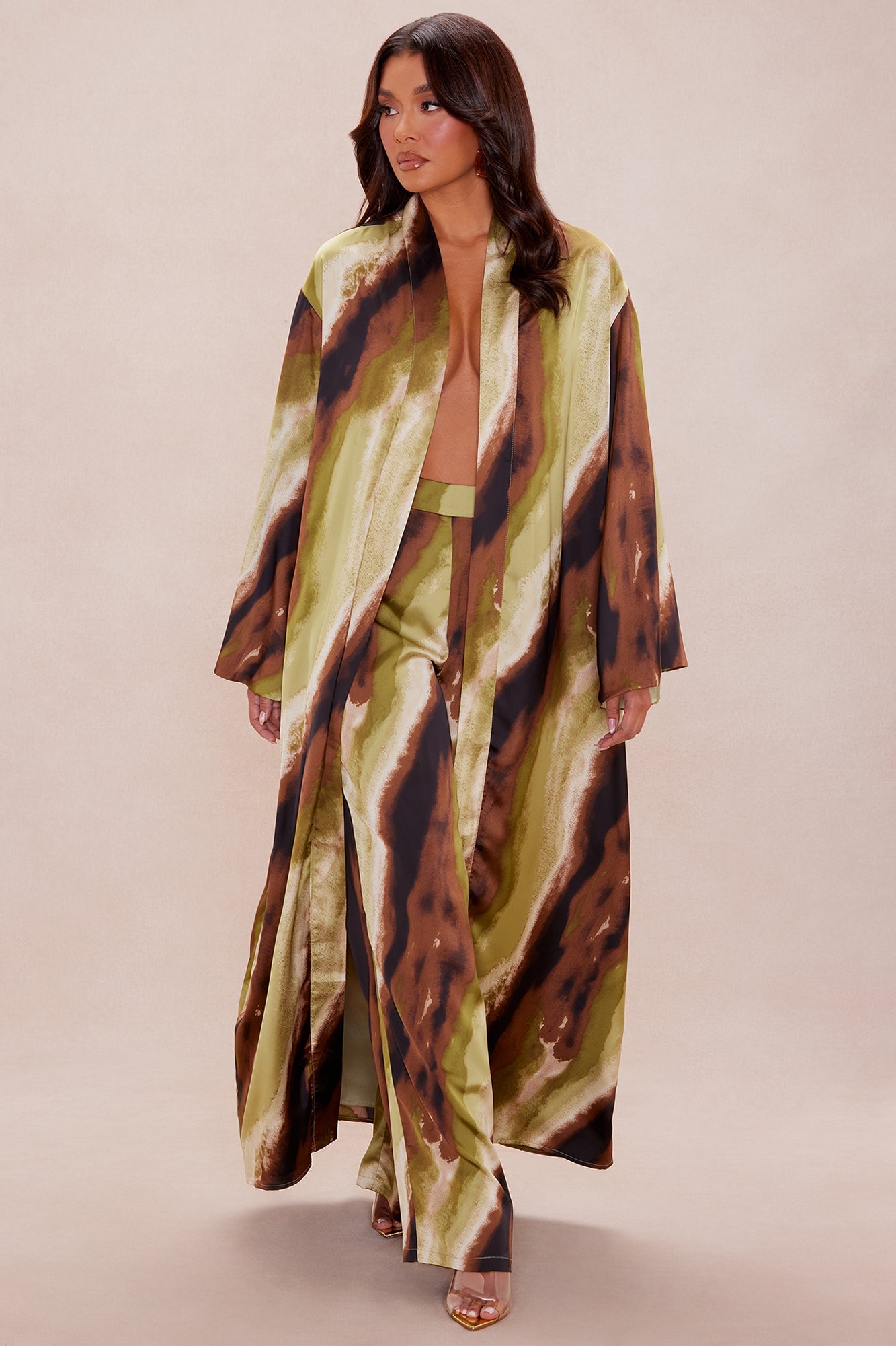 Rae Satin Kimono Set - Green/combo
