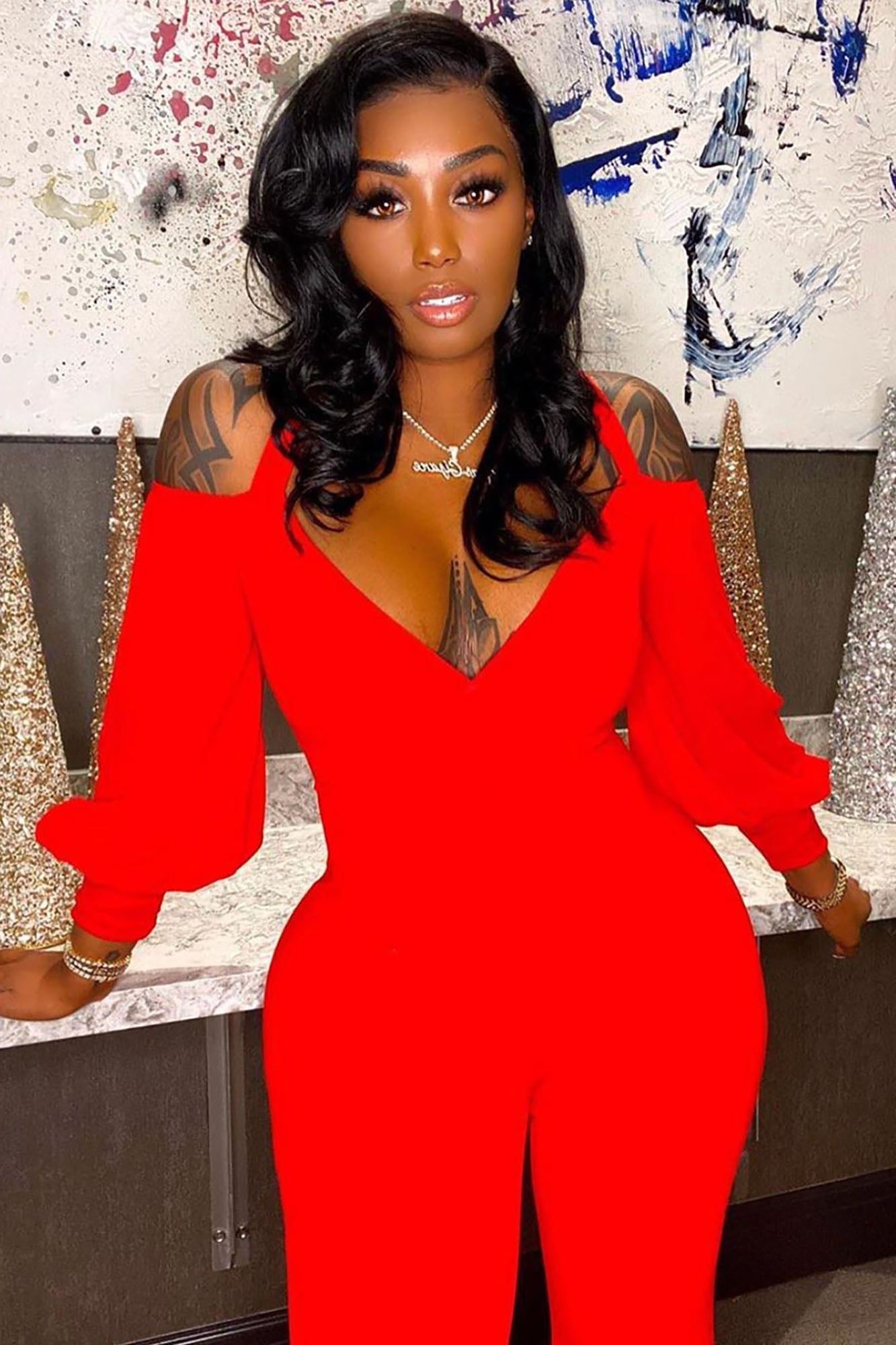 Falling For Your Charm Jumpsuit - Red