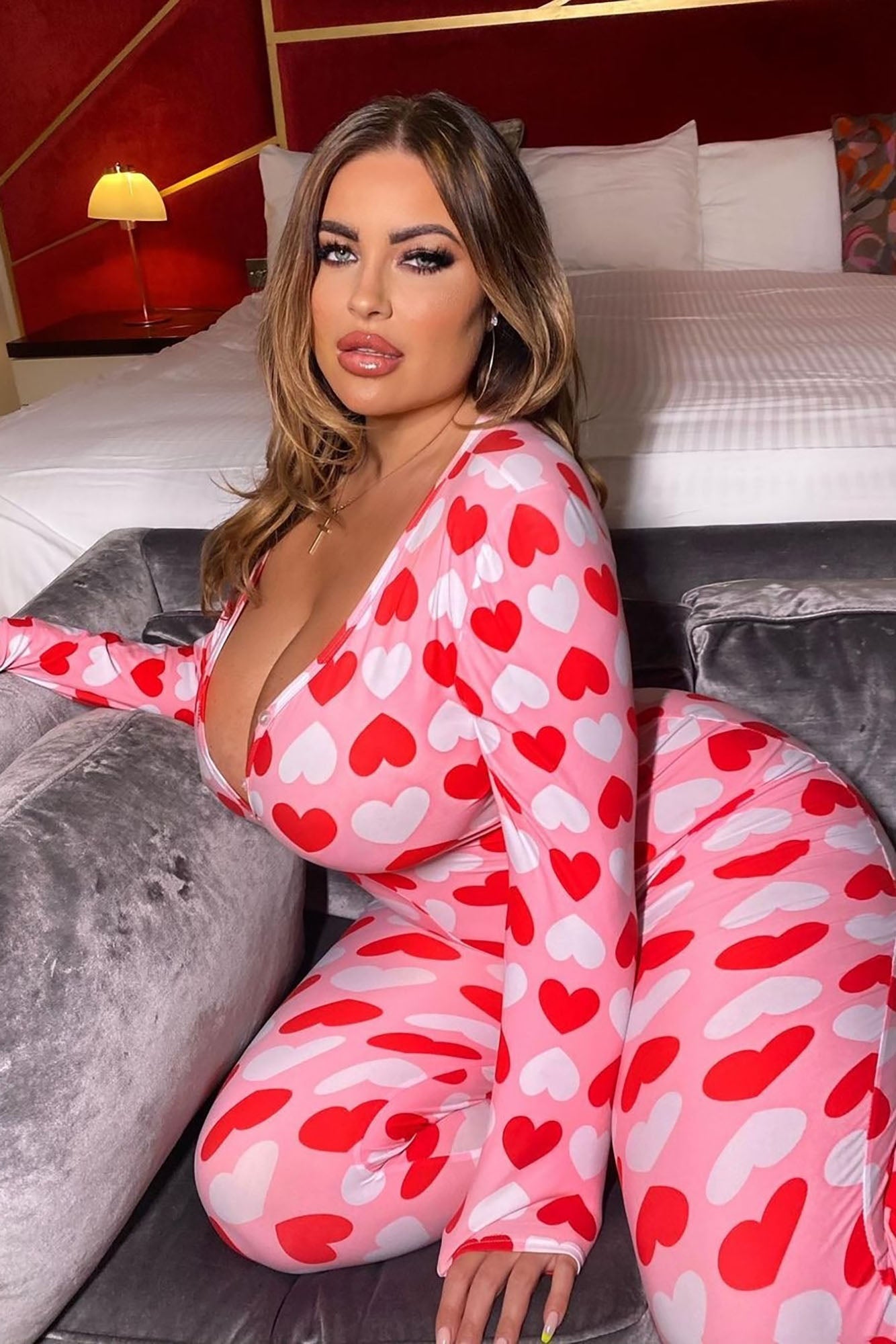 I Heart You PJ Onesie - Red/combo