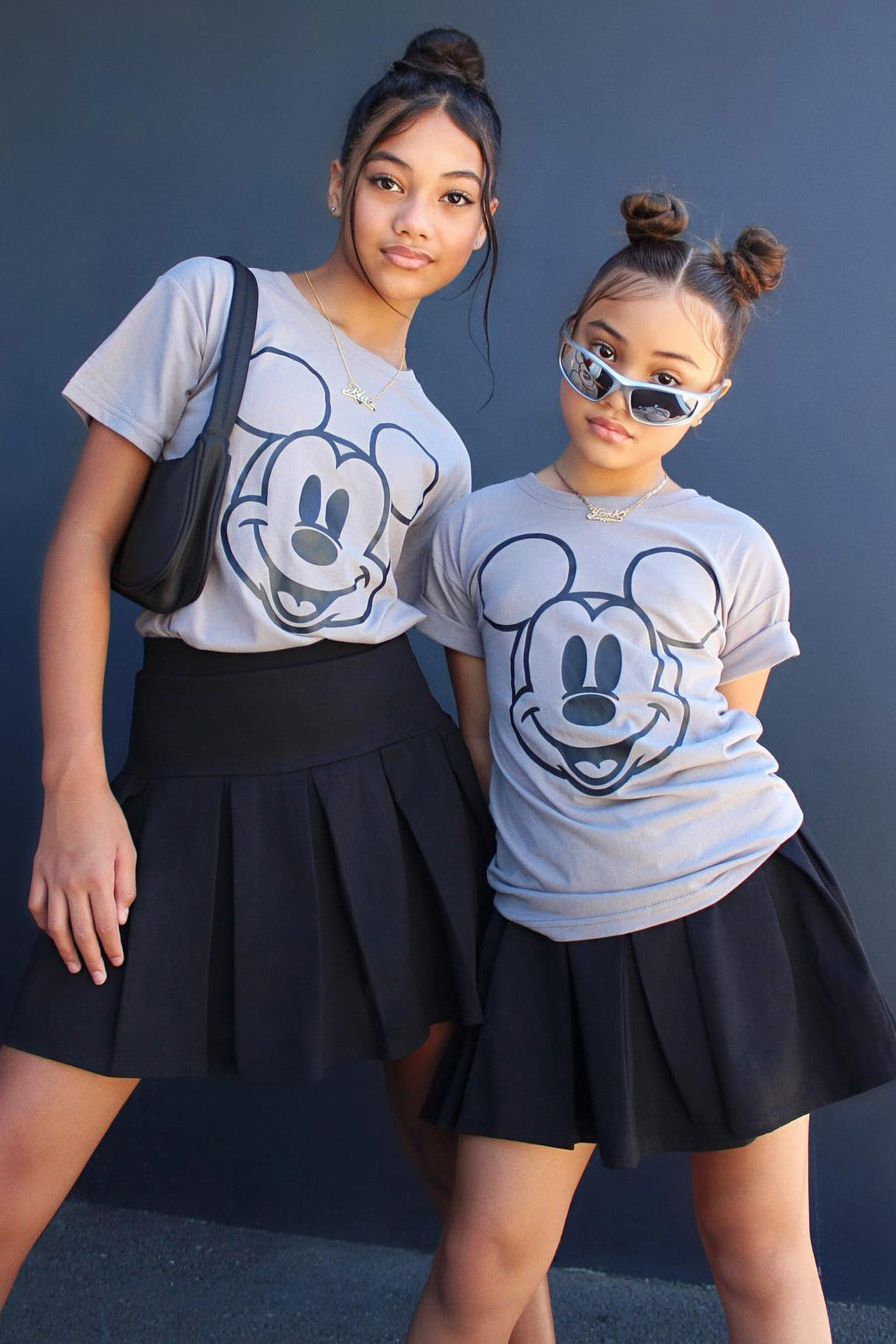 Mini Mickey Mouse Embroidered Graphic Tee - Charcoal