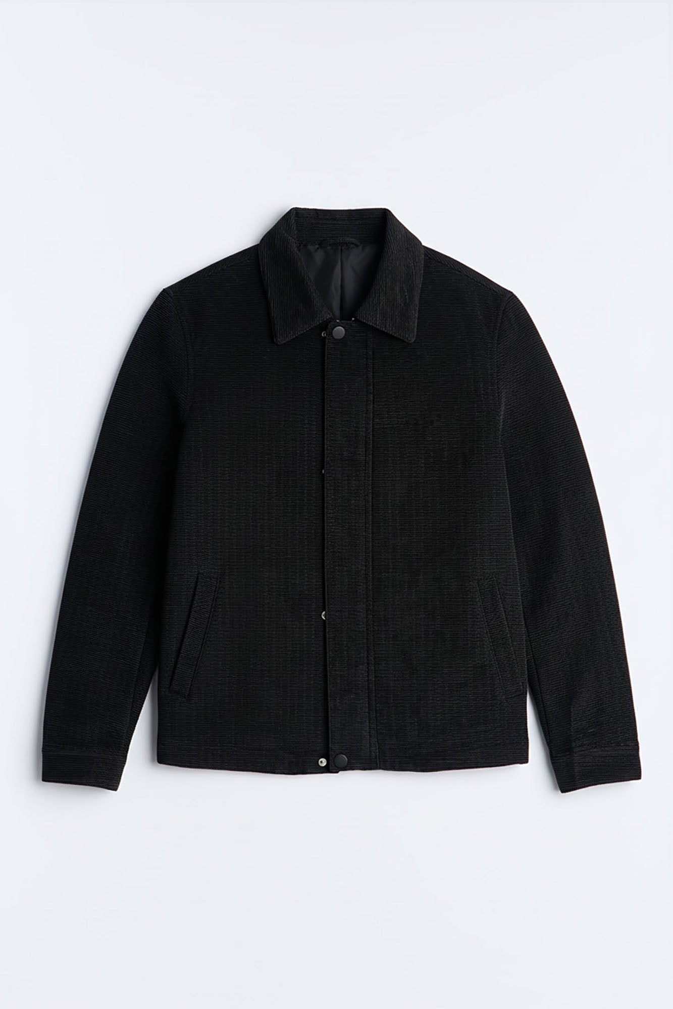 Cropped Michael Textured Hidden Snap Work Jacket - Black