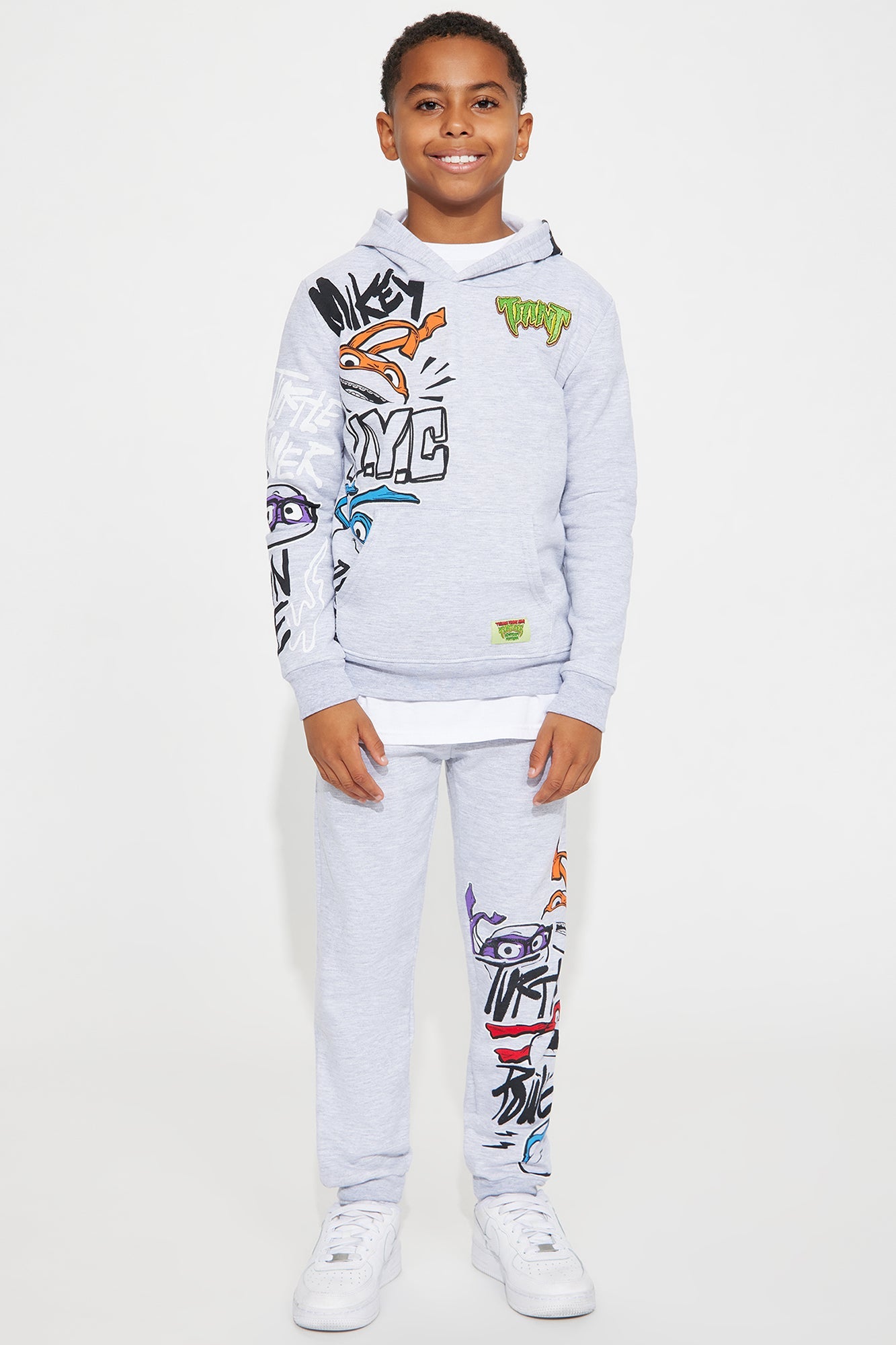 Mini TMNT Graffiti Embroidered Fleece Jogger Set - Heather Grey