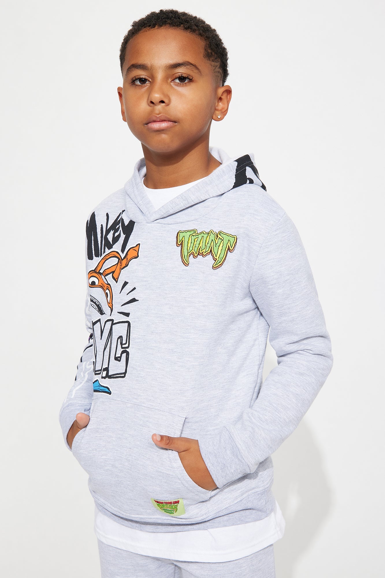 Mini TMNT Graffiti Embroidered Fleece Jogger Set - Heather Grey