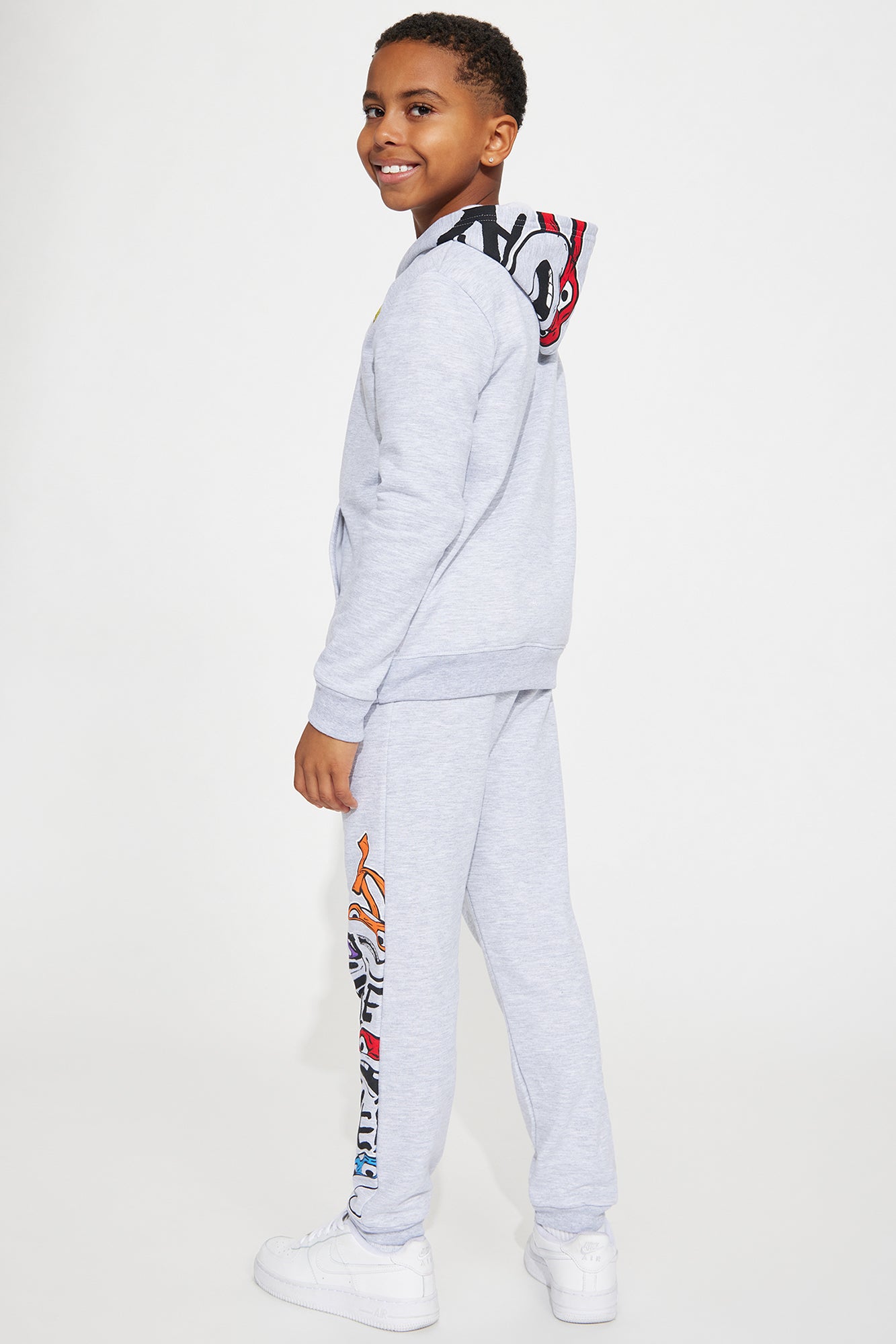 Mini TMNT Graffiti Embroidered Fleece Jogger Set - Heather Grey