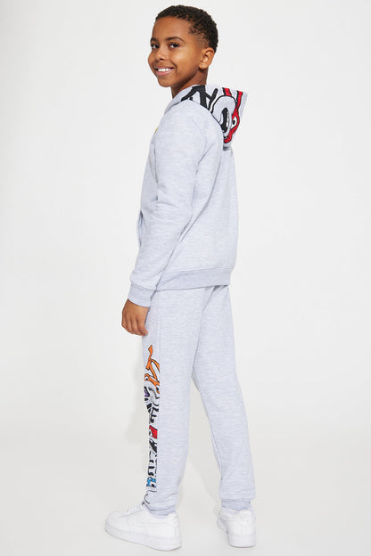 Mini TMNT Graffiti Embroidered Fleece Jogger Set - Heather Grey