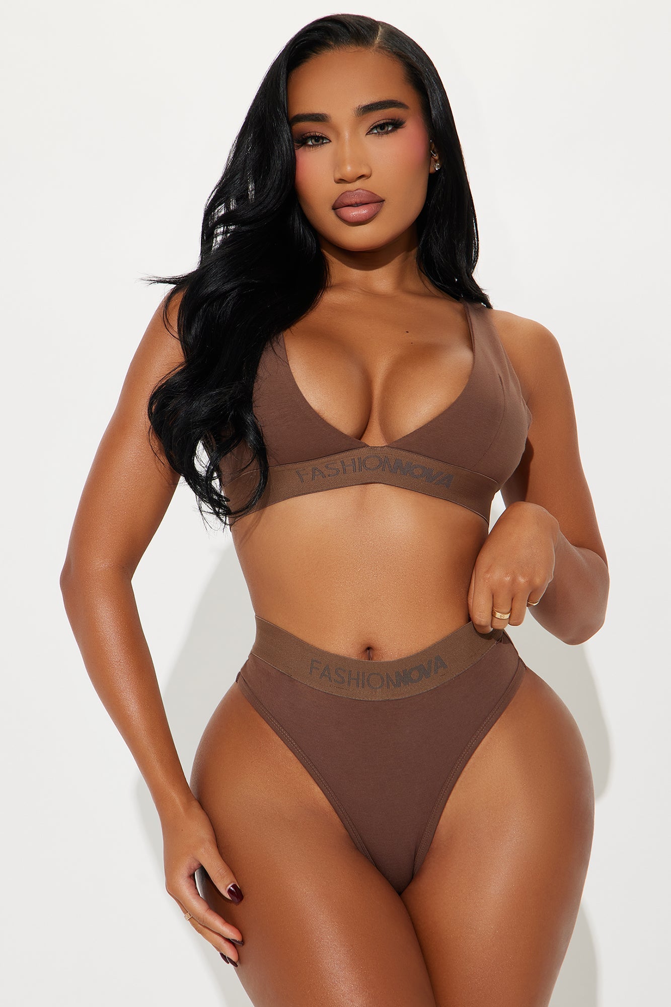 FN Mood Triangle Bralette And Panty Set - Chocolate