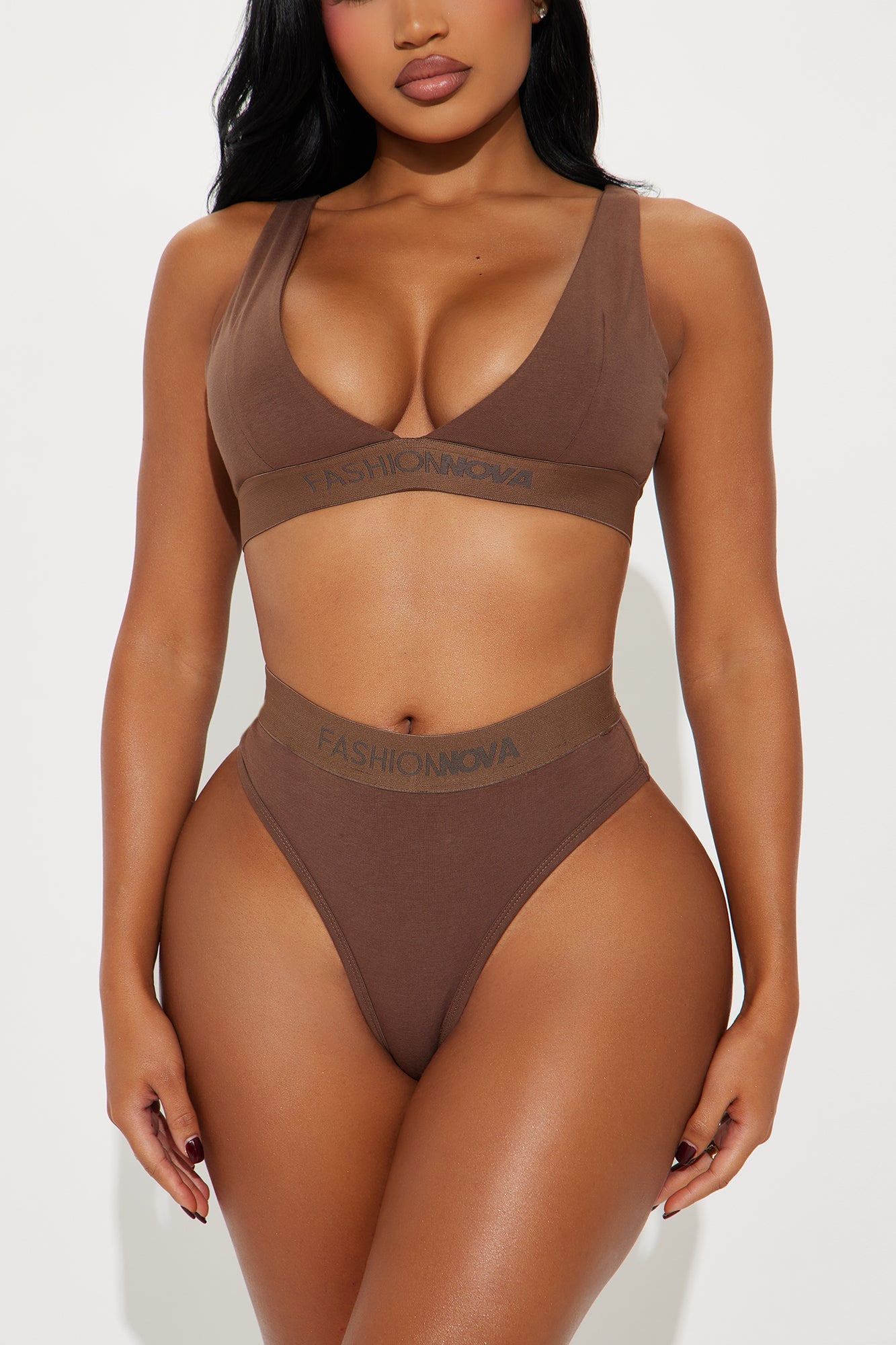FN Mood Triangle Bralette And Panty Set - Chocolate