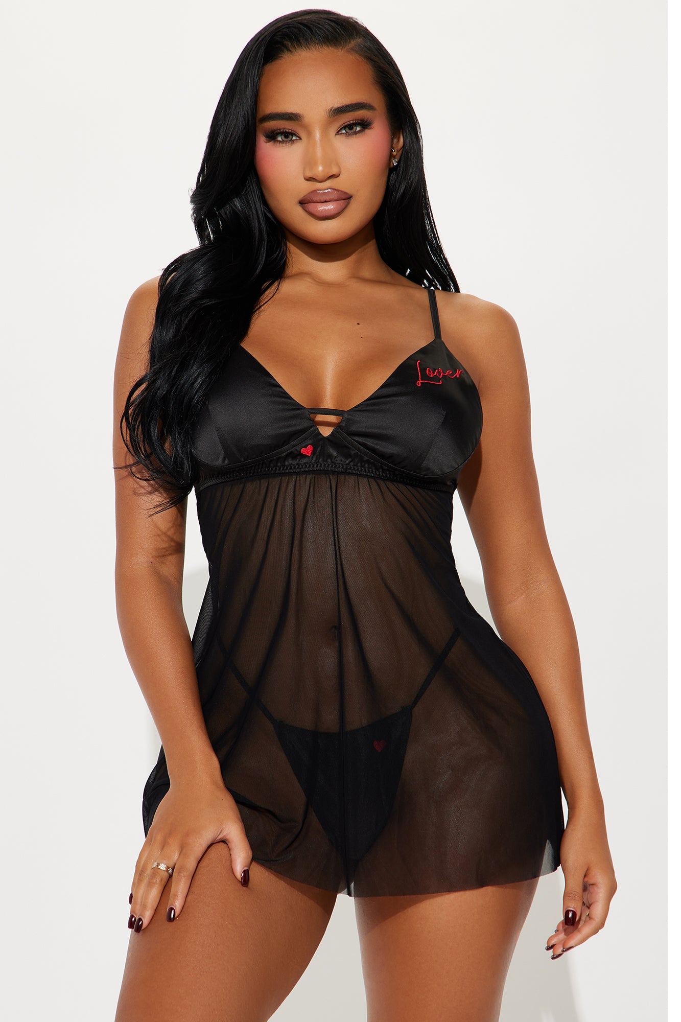 Gabrielle Be My Lover Embroidered Babydoll - Black