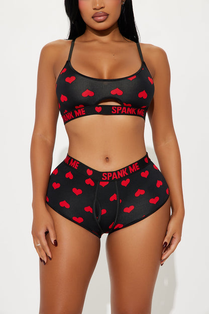 Kayla Heart Breaker Boxer 2 Piece Set - Black/Red
