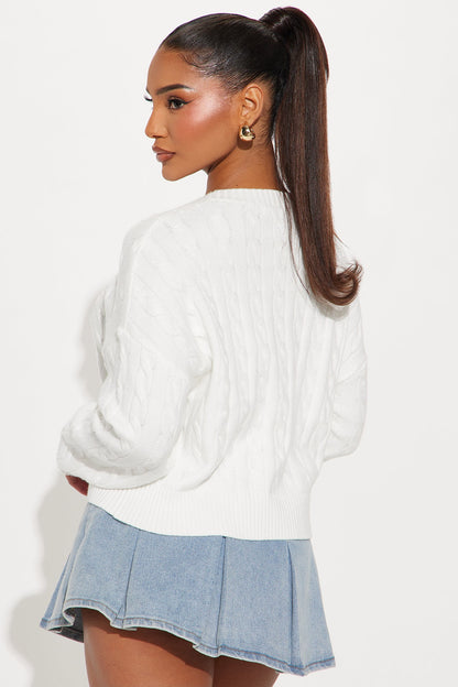 Cutie Bow Cherry Cable Knit Sweater - Ivory