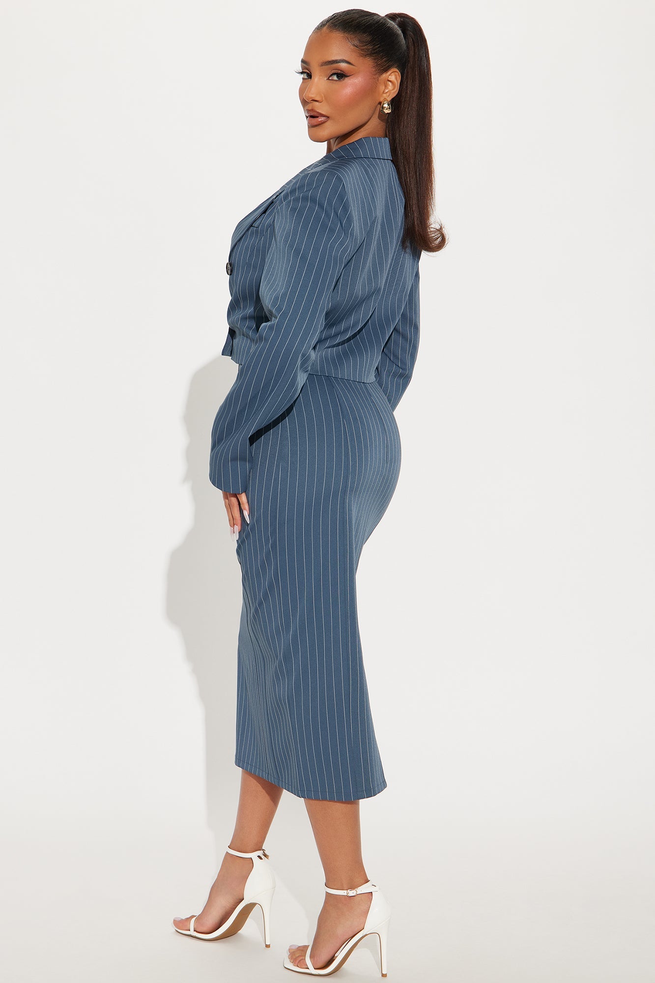 Win Me Over Pinstripe Midi Dress - Blue