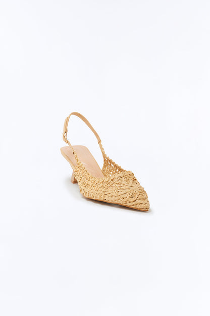 Amos Raffia Kitten Heel Pumps - Natural