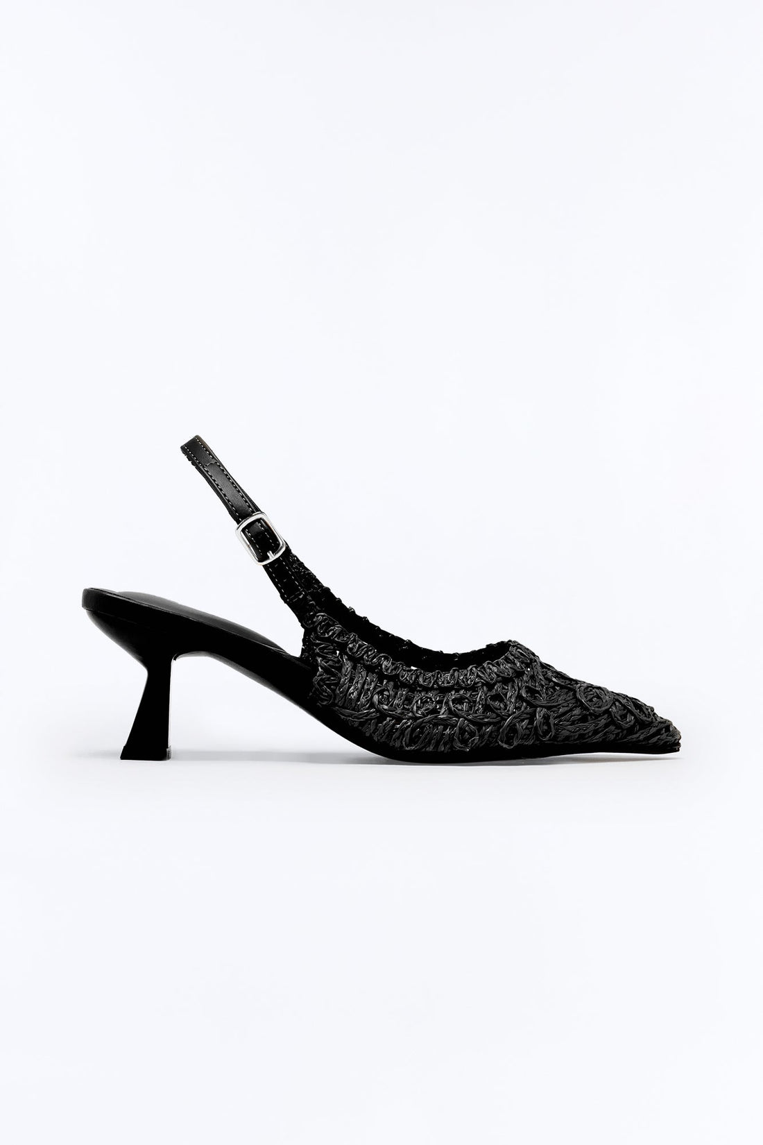 Amos Raffia Kitten Heel Pumps - Black