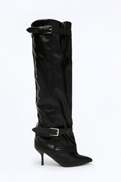 Birger Buckle Thigh High Boots - Black