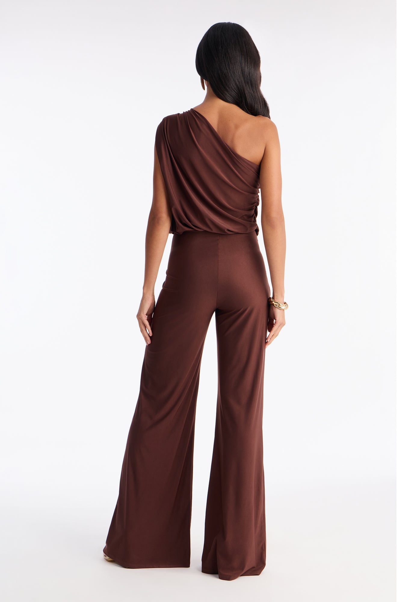 Girls That Brunch One Shoulder Wide Leg Jumpsuit - Chocolate