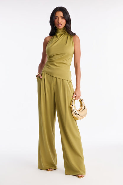 Very Sleek Satin Pant Set - Chartreuse