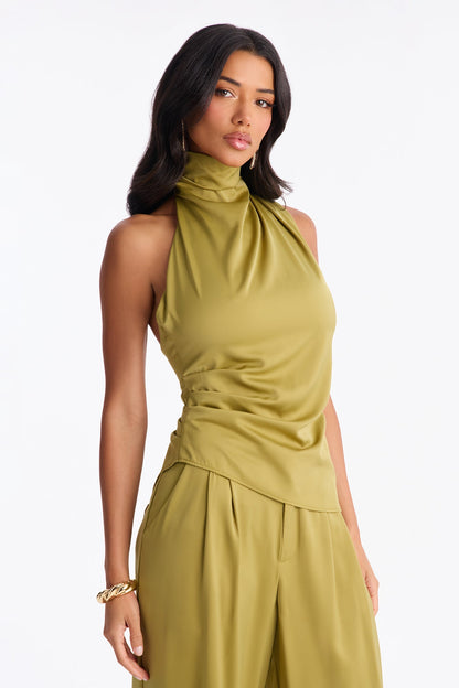 Very Sleek Satin Pant Set - Chartreuse
