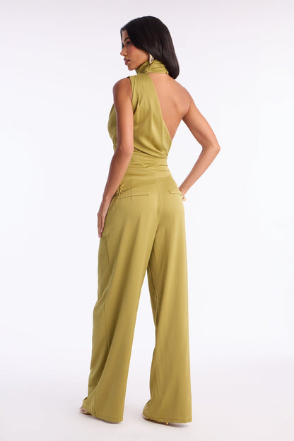 Very Sleek Satin Pant Set - Chartreuse