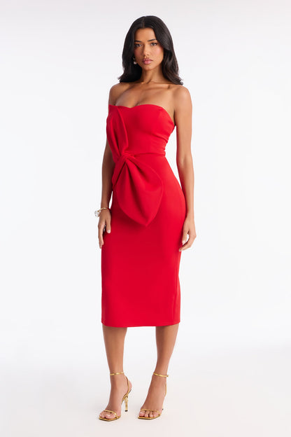 Taryn Twist Scuba Midi Dress - Red