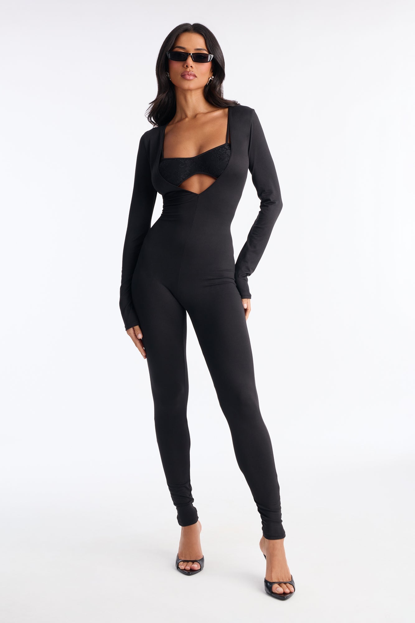 Tilly Catsuit And Lace Bralette 2 Piece Set - Black