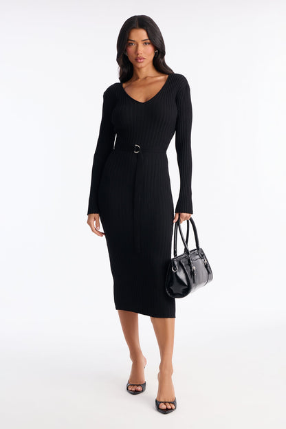 Autumn Calls Sweater Midi Dress - Black