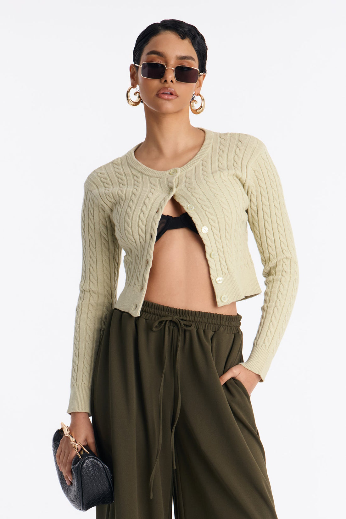 Elowen Cable Knit Cardigan - Sage