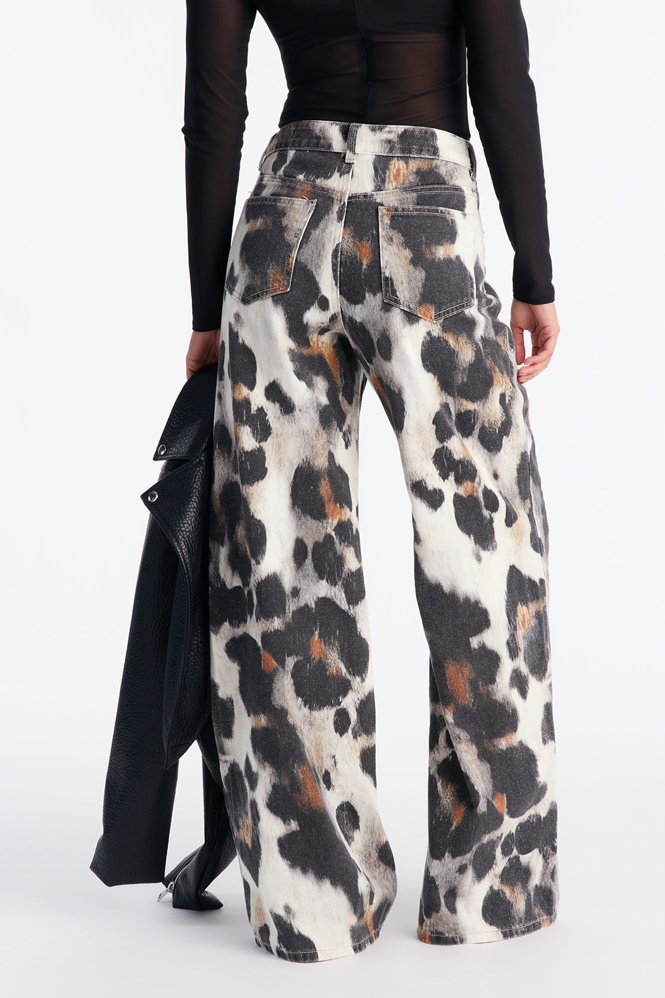 On The Spot Printed Wide Leg Jeans - Cream/combo