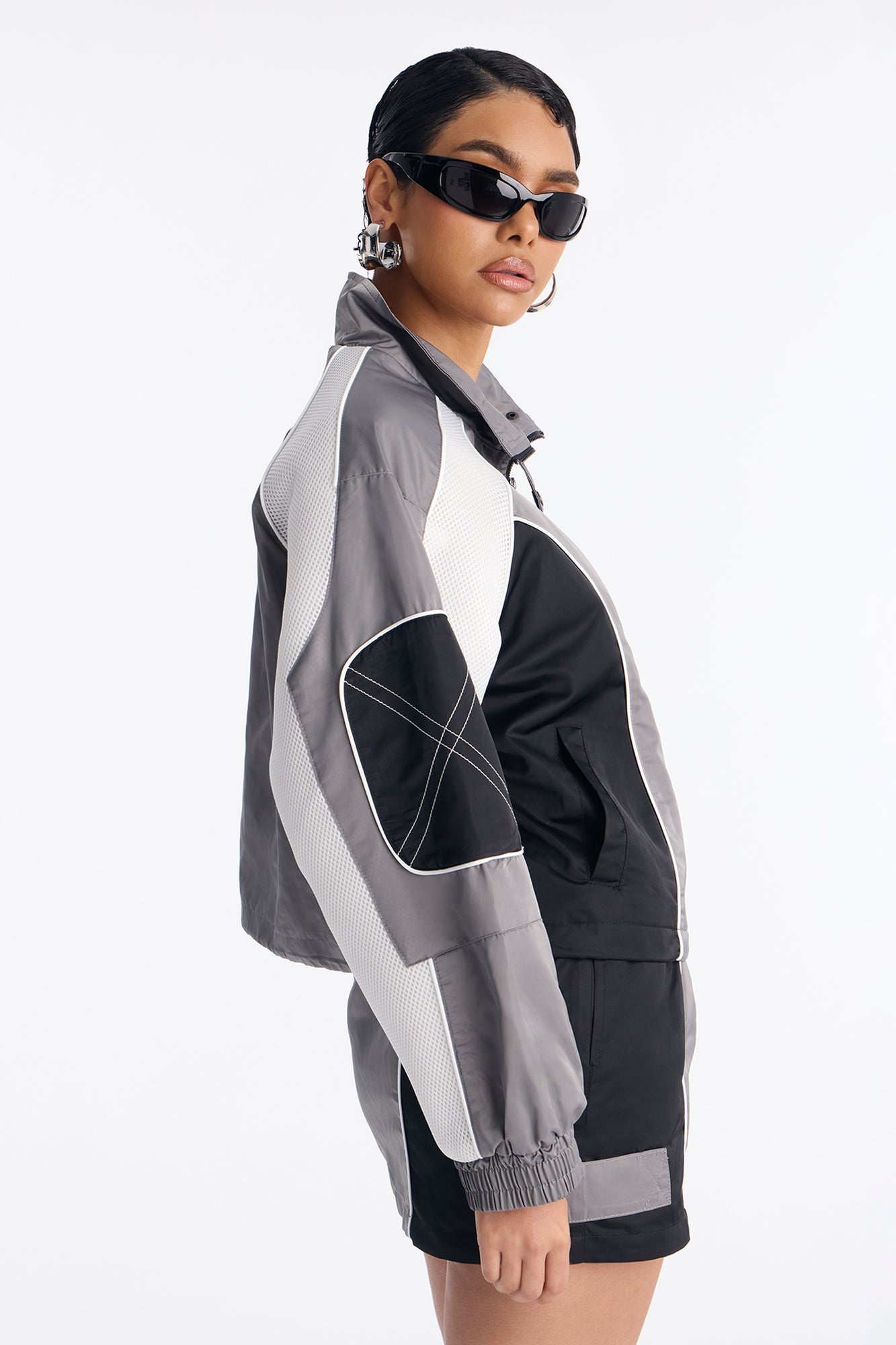 vanna Windbreaker Mini Skirt Set - Grey/combo