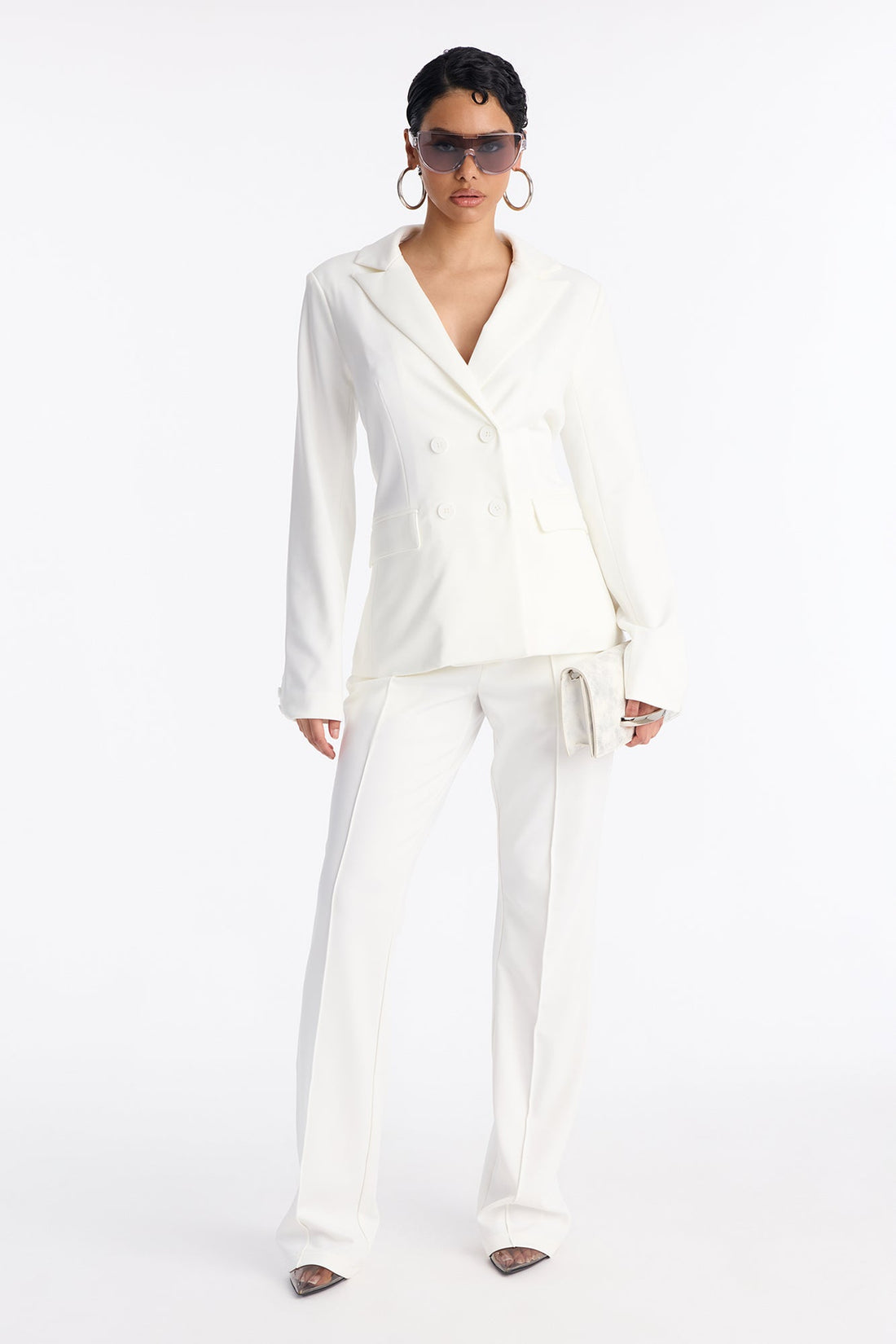 Business Per Usual Double Breasted Blazer Pant Set - White