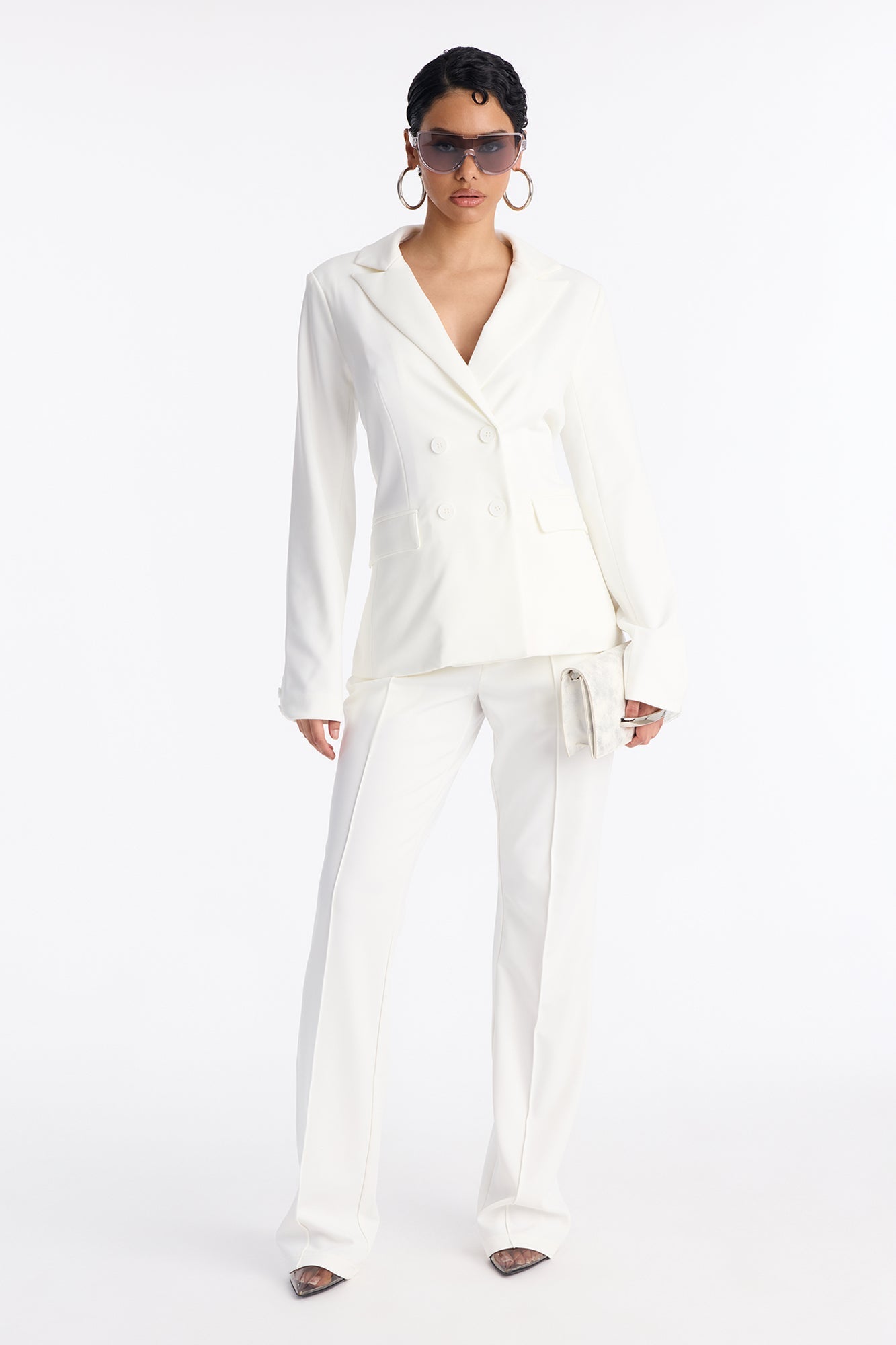 Business Per Usual Double Breasted Blazer Pant Set - White