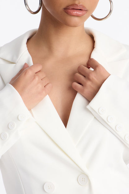 Business Per Usual Double Breasted Blazer Pant Set - White