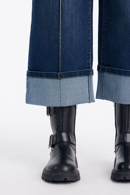 Claire Cuffed Pintuck Jeans - Dark Wash