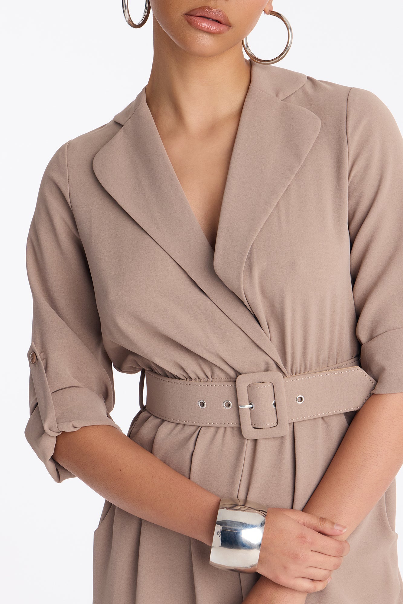 Running Around Belted Straight Leg Jumpsuit - Taupe