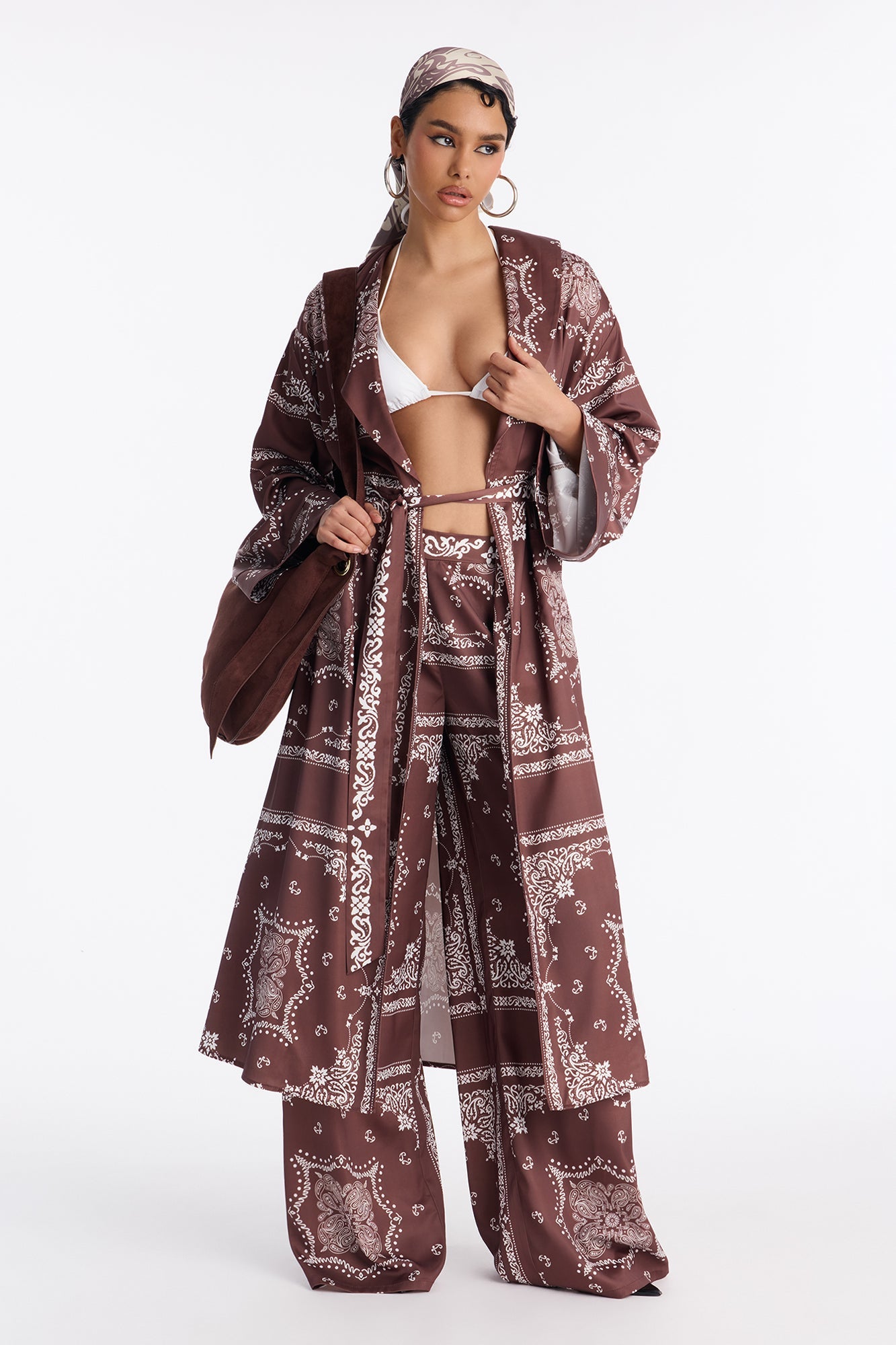 Breanna Bandana Print Pant Set - Brown