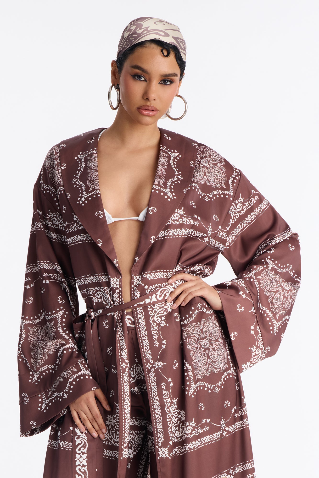 Breanna Bandana Print Pant Set - Brown