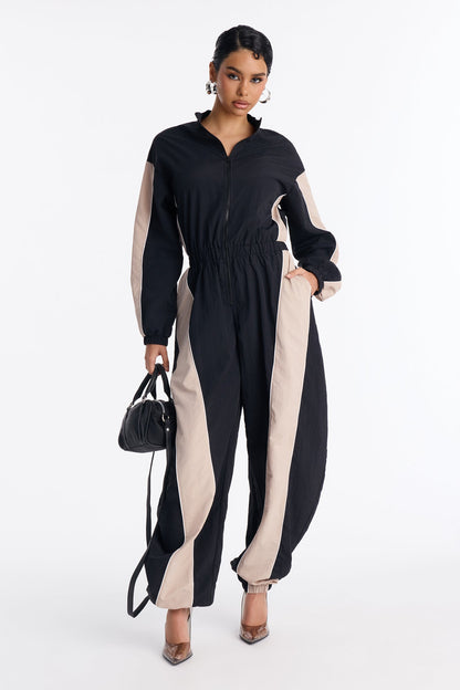 Willow Windbreaker Contrast Trim Jumpsuit - Black/combo