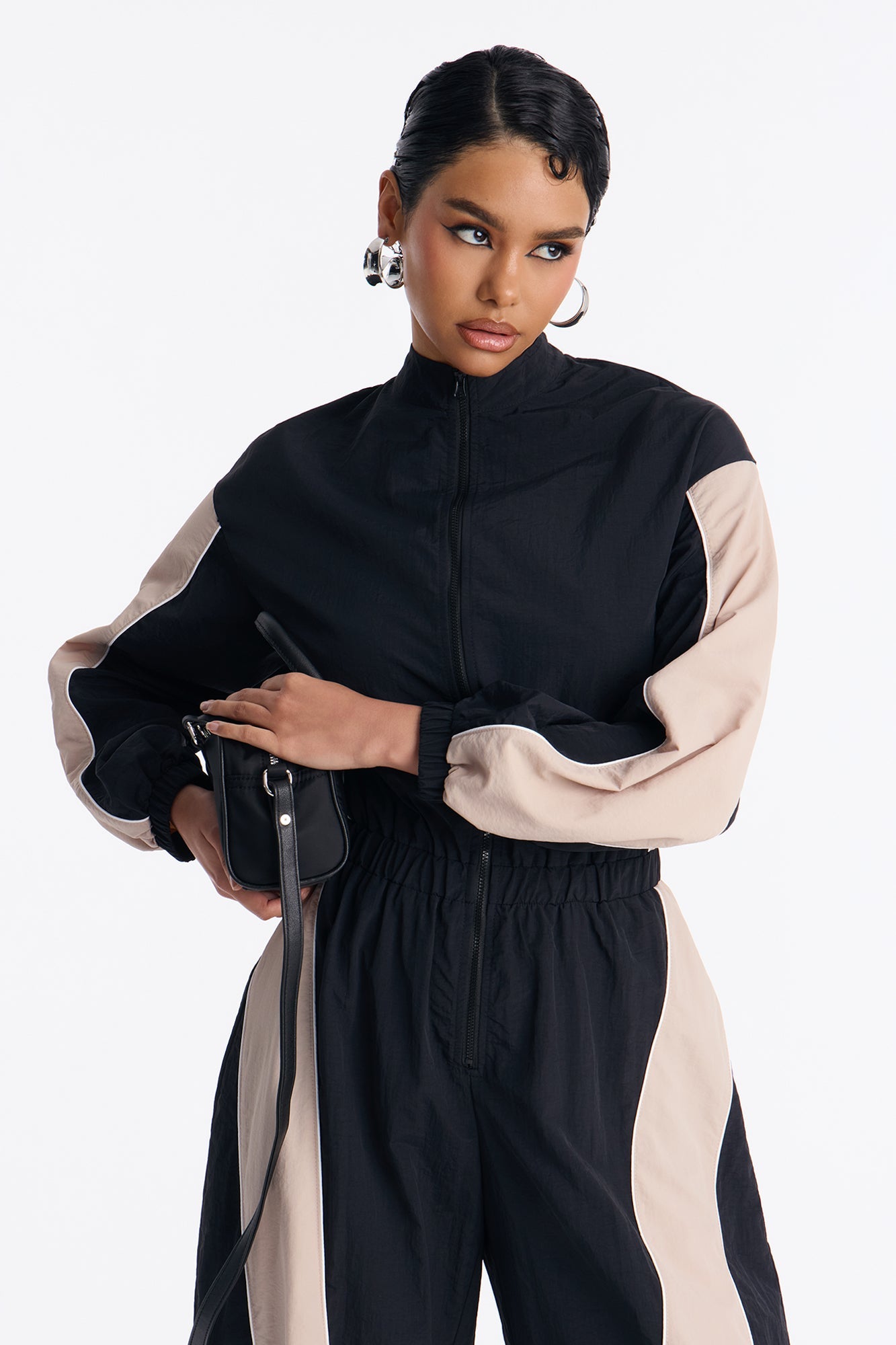 Willow Windbreaker Contrast Trim Jumpsuit - Black/combo