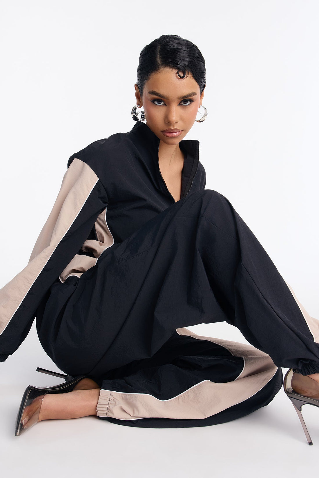 Willow Windbreaker Contrast Trim Jumpsuit - Black/combo